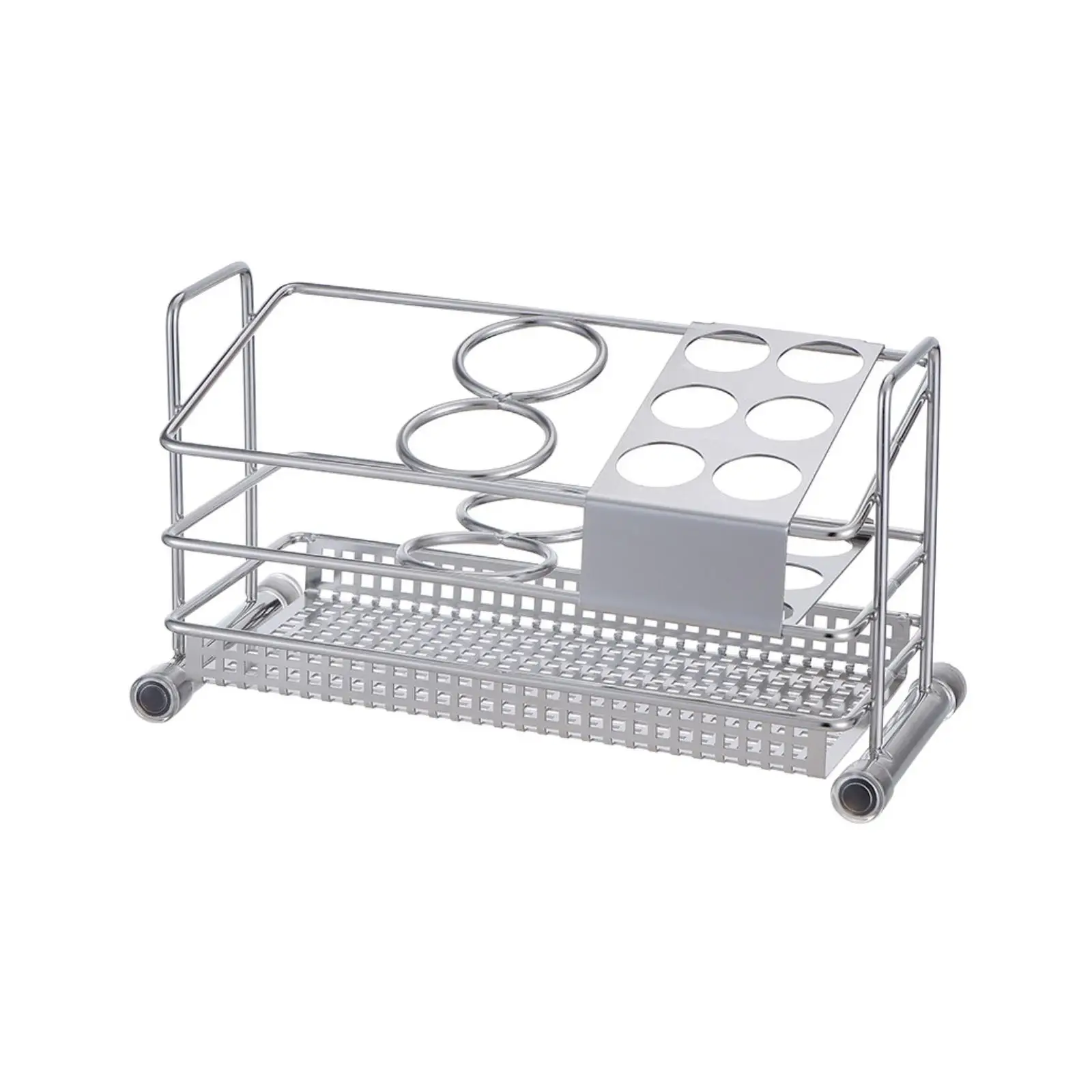 Rust Resistant Bathroom Storage Rack Toothbrush Holder Stand Compact Countertop Organizer with Perforated Drip Tray