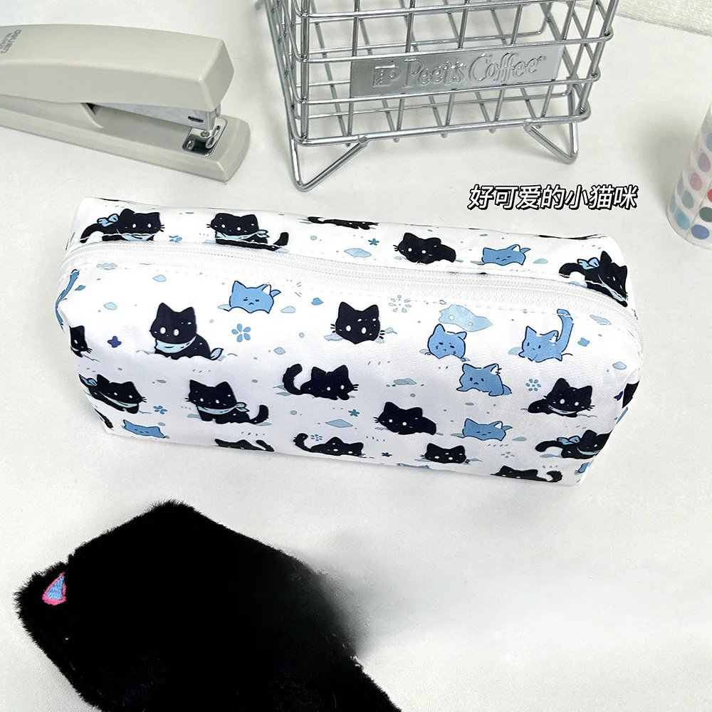 Cartoon Snow Cat Printing Pencil Bag Ins High Value Large Capacity Student Stationery Storage Pencil Bag Back To School