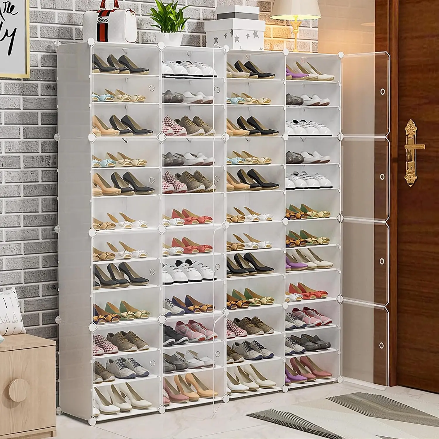 Enclosed Shoe Rack 96 Pairs DIY Plastic Organizer Transparent Door, Expandable High Heels & Boots, Customized