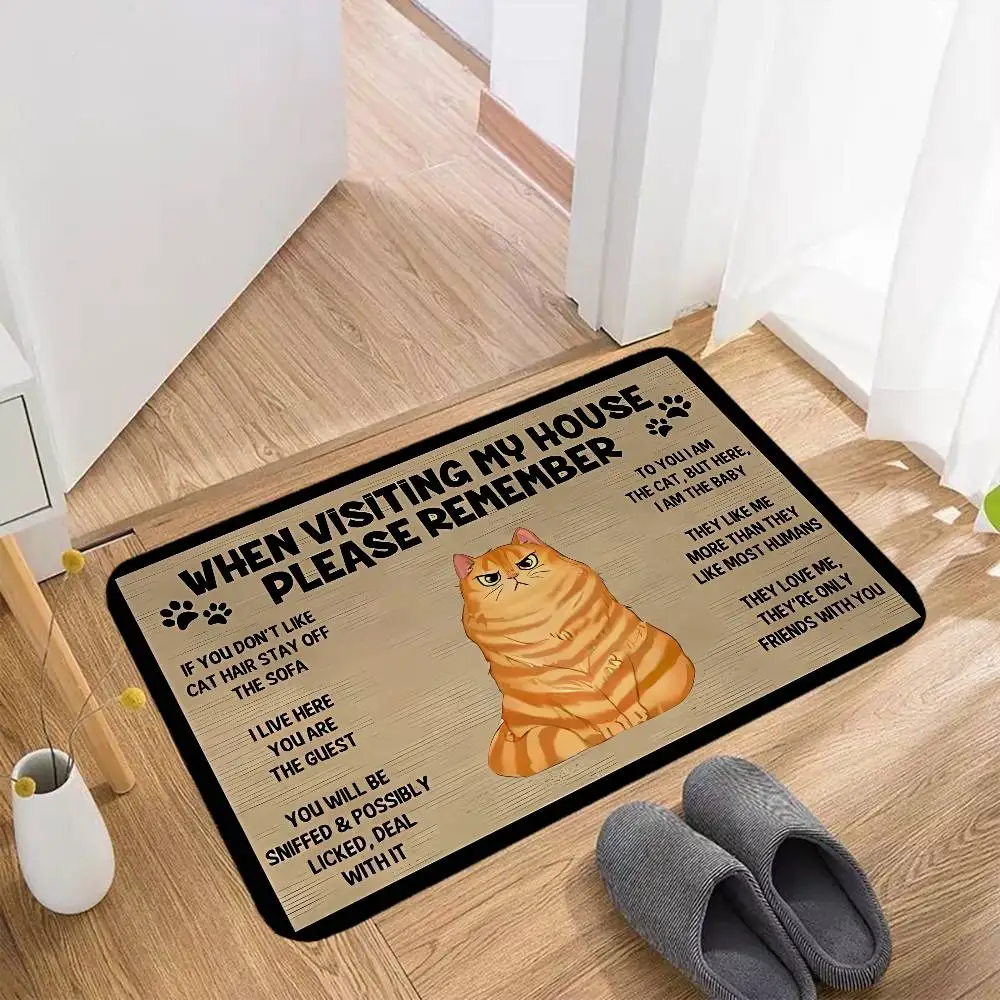 Cute Cat Welcome Home Floor Mat Entrance Doormat Bath Mats Non-slip Mat Carpets Carpet Entrance Of House Custom Kitchen Foot Mat #1