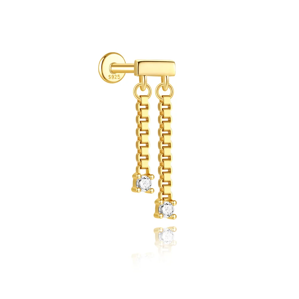 CANNER 1 ST 925 Sterling Zilveren Ketting Kwastje Geometrische CZ Platte Kop Piercing Oor Bot Nagel Voor Vrouwen Ins Ster Maan Stud oorbel