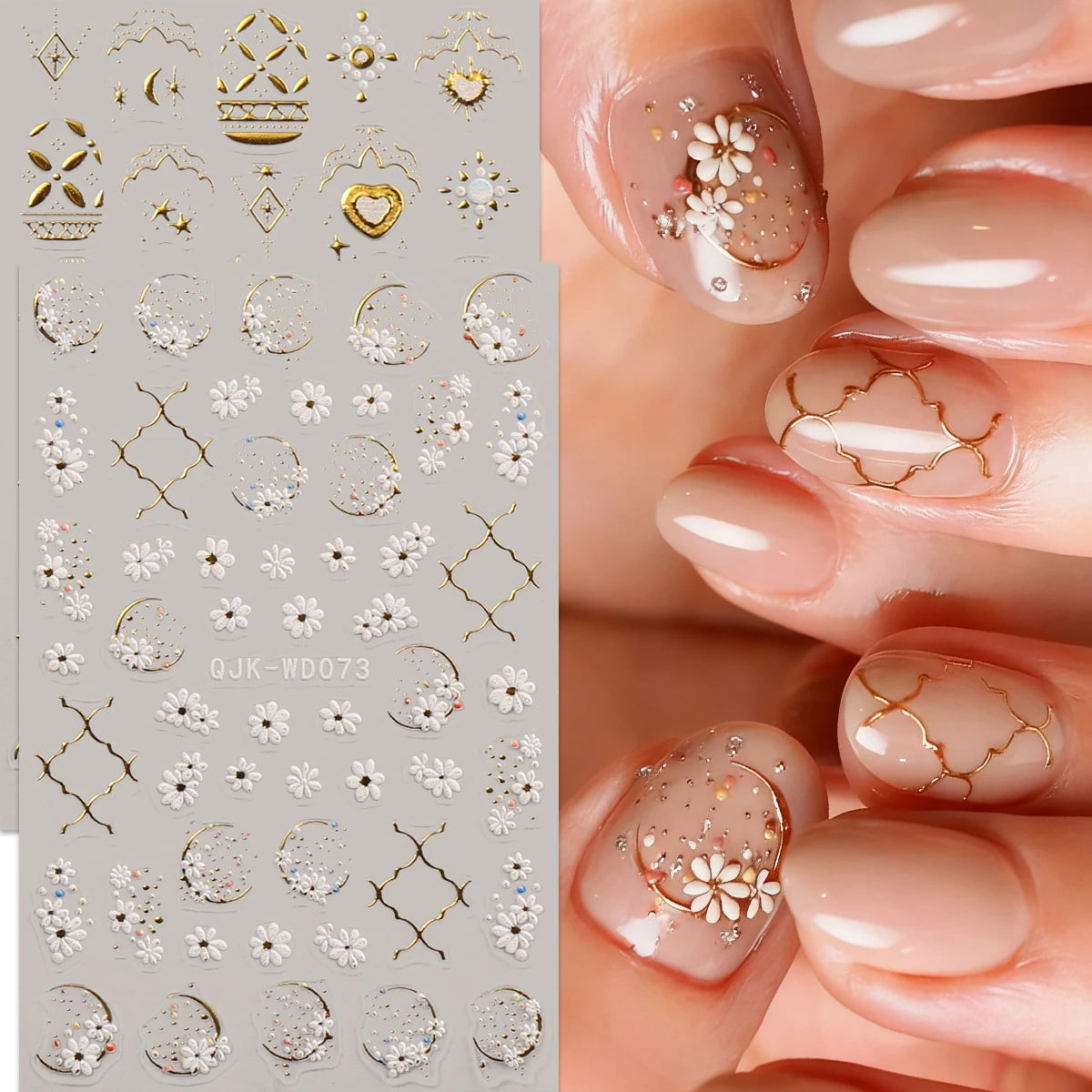 

2pcs spring flower retro pastoral hot stamping embossed nail art stickers, exquisite 5D nail art decals, nail decoration, DIY,