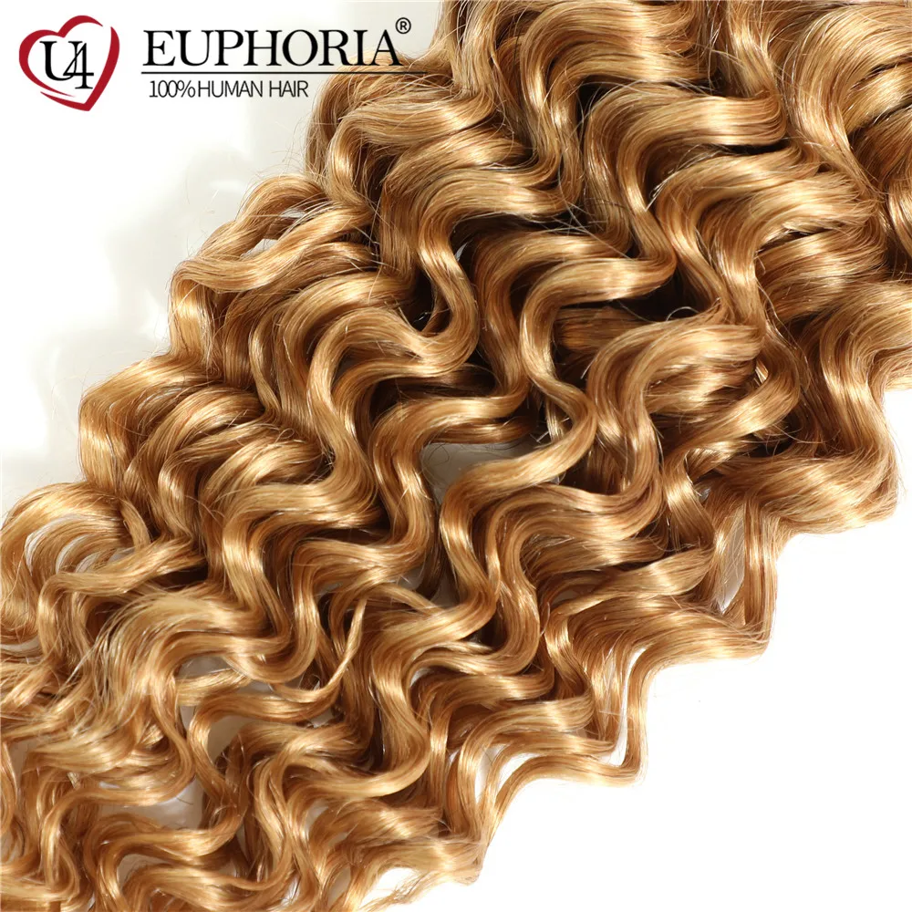 EUPHORIA-Pacotes de Cabelo Remy Brasileiro, Cabelo Humano Encaracolado de Água Profunda, Corpo Liso, Loiro Ombre, 27 Castanho, 1 PC