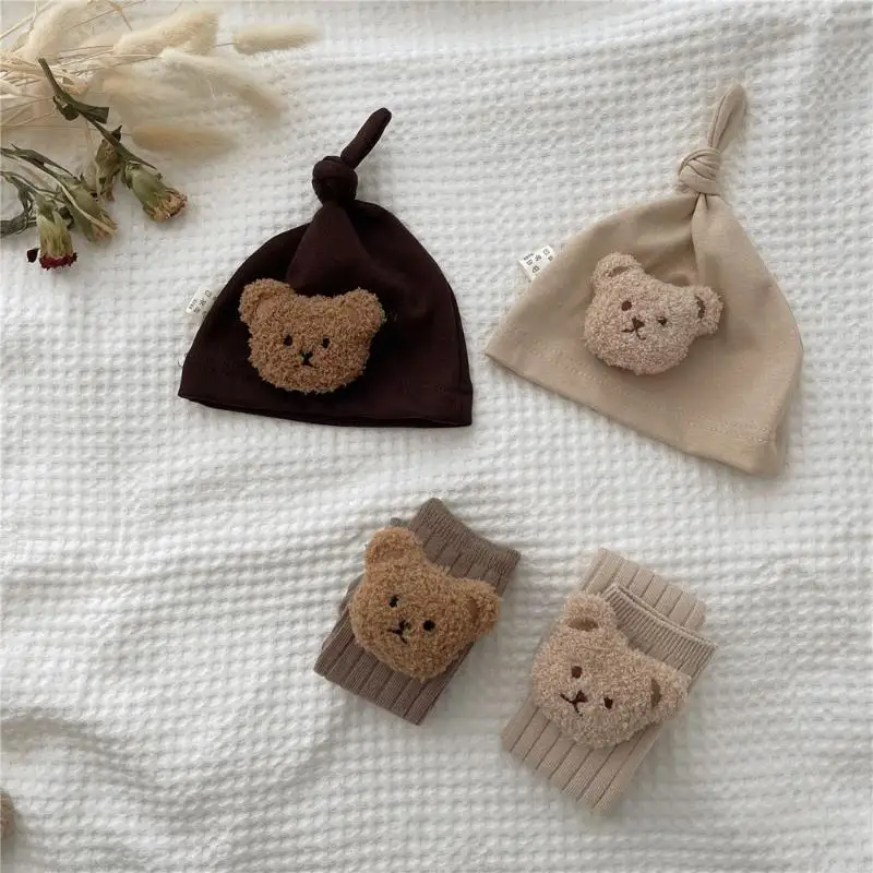 N80C Newborn Hospital Hat Bear Pattern Infant Hat Keeps Babies for Head Ears Warm for Winter Autumn Daily Wear Comfortable