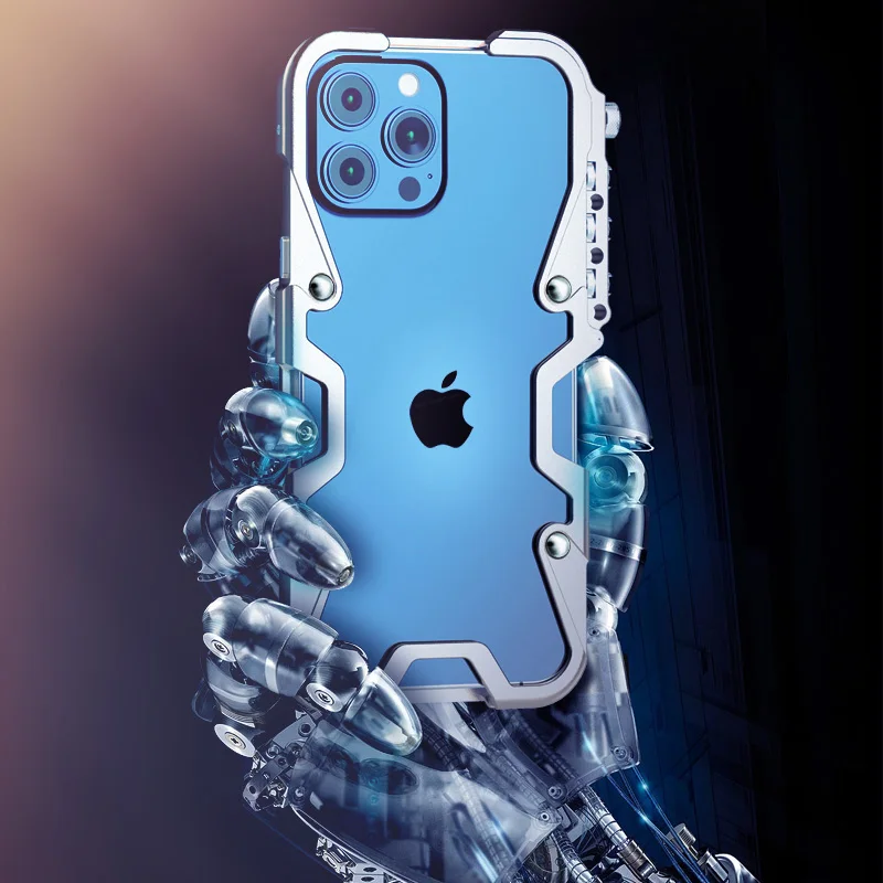 Aluminum Mechanical Arm Bumper Case For iPhone 16 Pro Max 15 Plus 14 Pro Max 13 Pro Max 12 Pro Case Cover Metal Phone Shell Bag