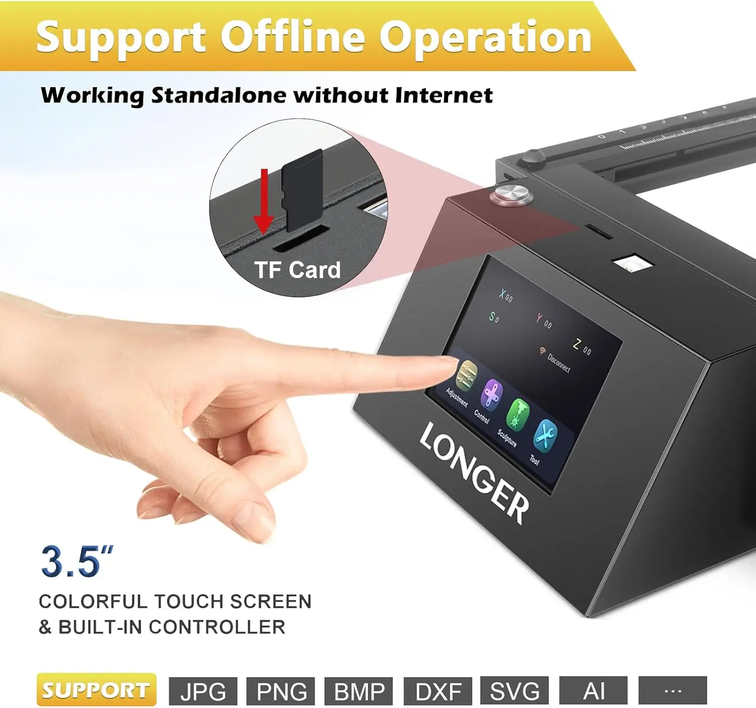 Official Longer RAY5 5W Laser Engraving and Cutting Machine,  3.5 inch Touch Screen, Support Offline Engraving and APP Control