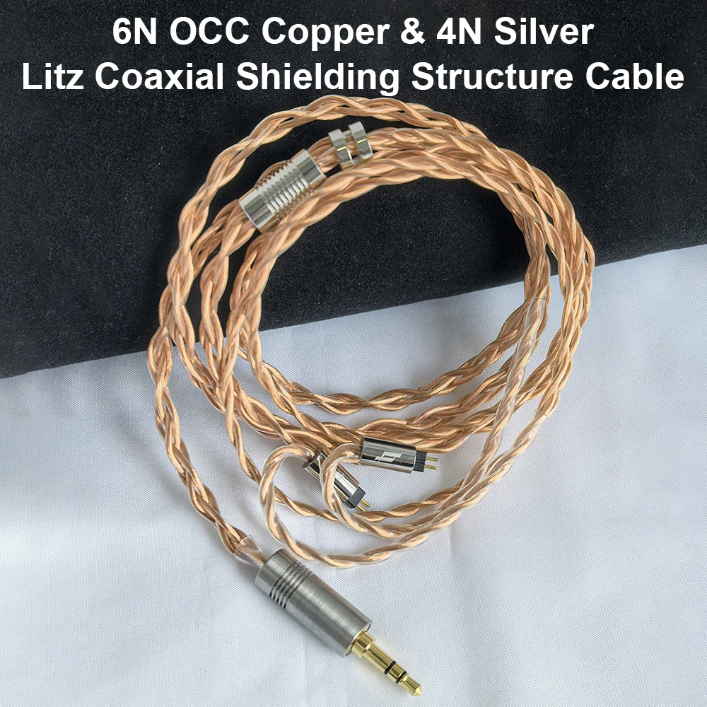 HiFi IEM Upgrade Cable 23AWG 4-Strand 8-Core 6N OCC Copper & 4N Silver Litz Coaxial Shielding Structure Earphone Headphone Wire