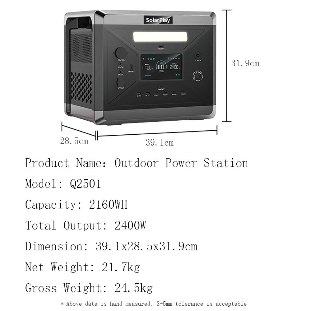 SOLARPLAY 2400W Power Station with Trolley Convenient Solar Generator UPS Function LiFePO4 Battery for Emergency Home Backup