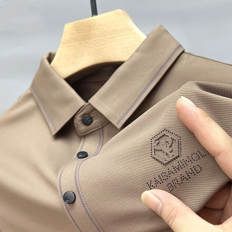 

Advanced design deer head embroidery short sleeve T-shirt men's fashion lapel top 2023 summer ice silk seamless cool polo shirt