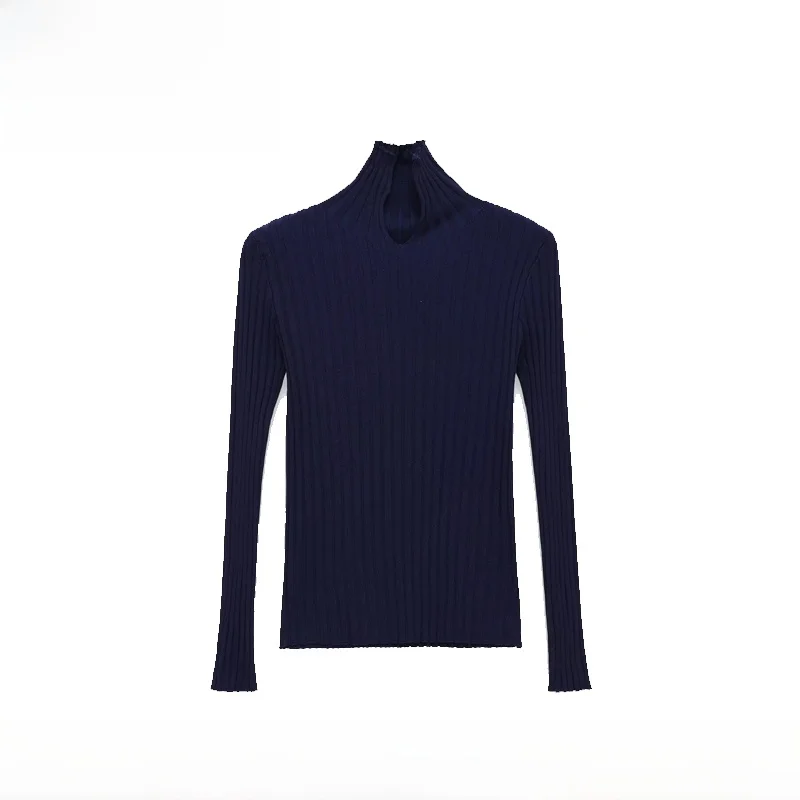 

EVEA New Women's Faion Long Sve Ribbed Knitwear Autumn Winter Polyester Fiber High Collar Overhead Sle Teen Girls