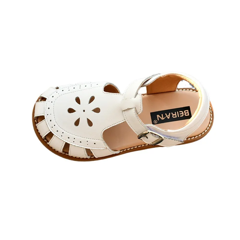 Genuine Leather Girls Fashion Sandals Close Toes Quick Dry Baby Boys Casual Sandals Summer Hollow Petals Kids Beach Shoes