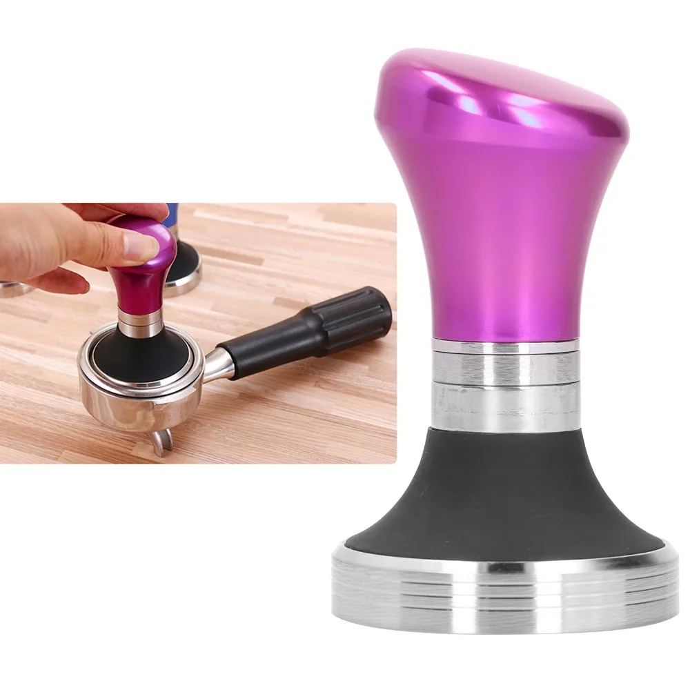 58mm Diameter Coffee Tamper Stainless Steel Base Calibrated Flat Design Espresso Coffee Tamper Pink Color Coffee Powder Hammer