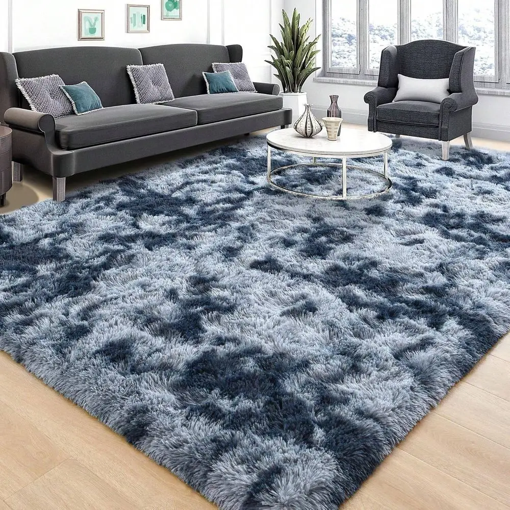 

Shag Rugs For Bedroom, Blue And Grey Fluffy Shaggy Rugs For Living Room, Luxury Modern Plush Carpet Girls Boys Room Dorm Indoor