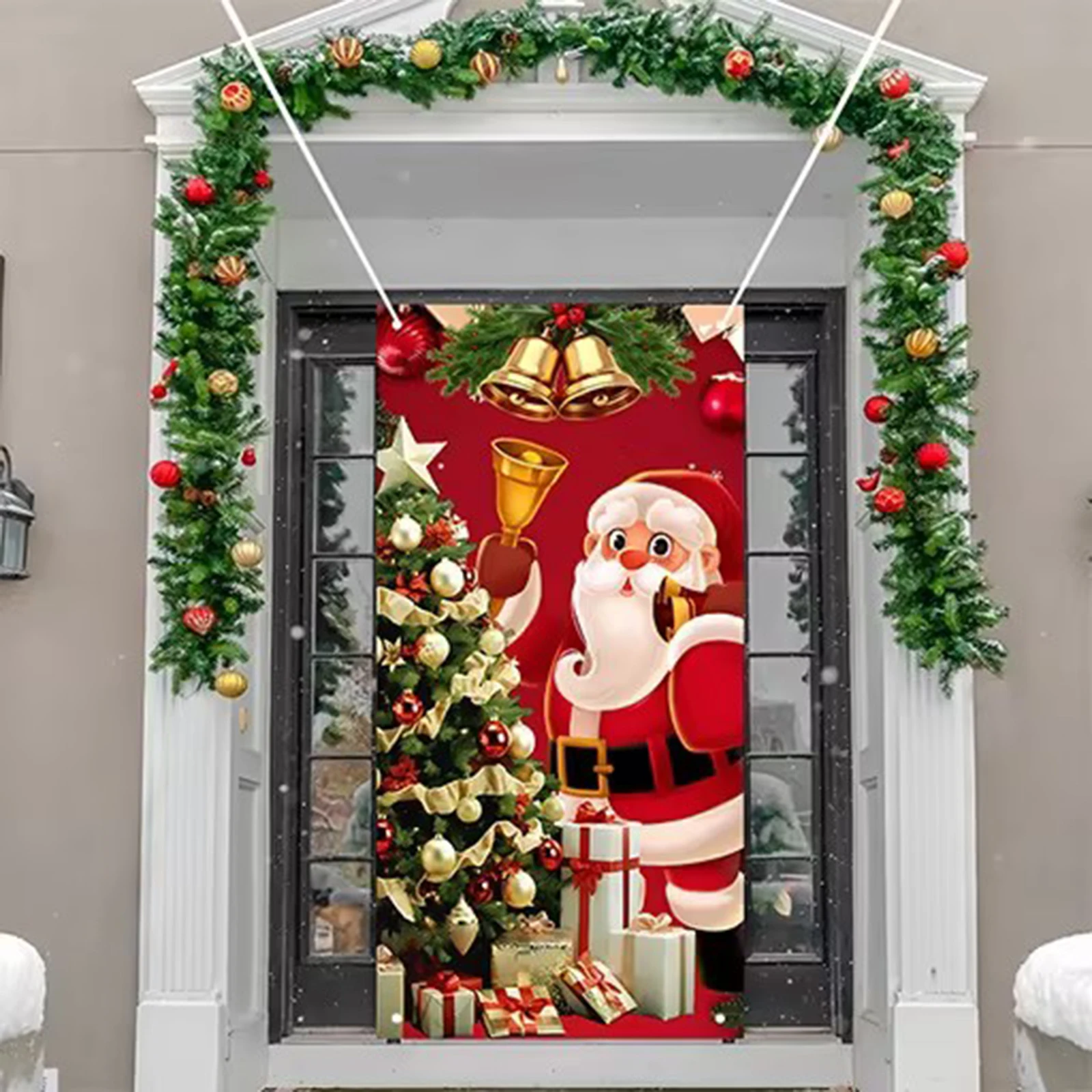 2025 Christmas Door Cover Decoration Santa Door Hanging Banner Santa Claus Backdrop Photo Booth Prop for New Year Christmas Eve