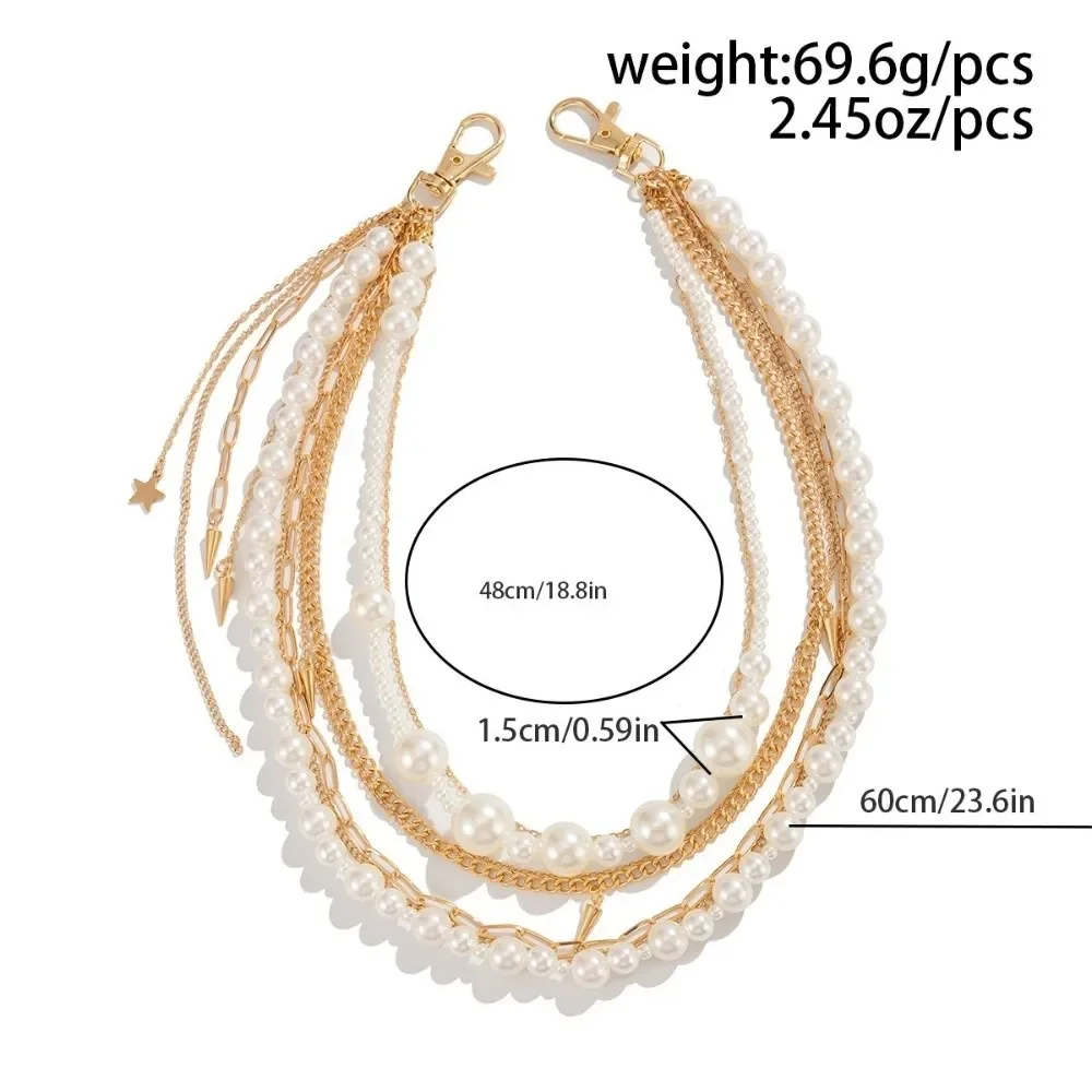 الفاخرة تقليد اللؤلؤ السراويل المفاتيح شرابة محفظة الجينز اللؤلؤ المعادن الشرير سلسلة مجوهرات اكسسوارات الهيب هوب الخصر مفتاح سلسلة