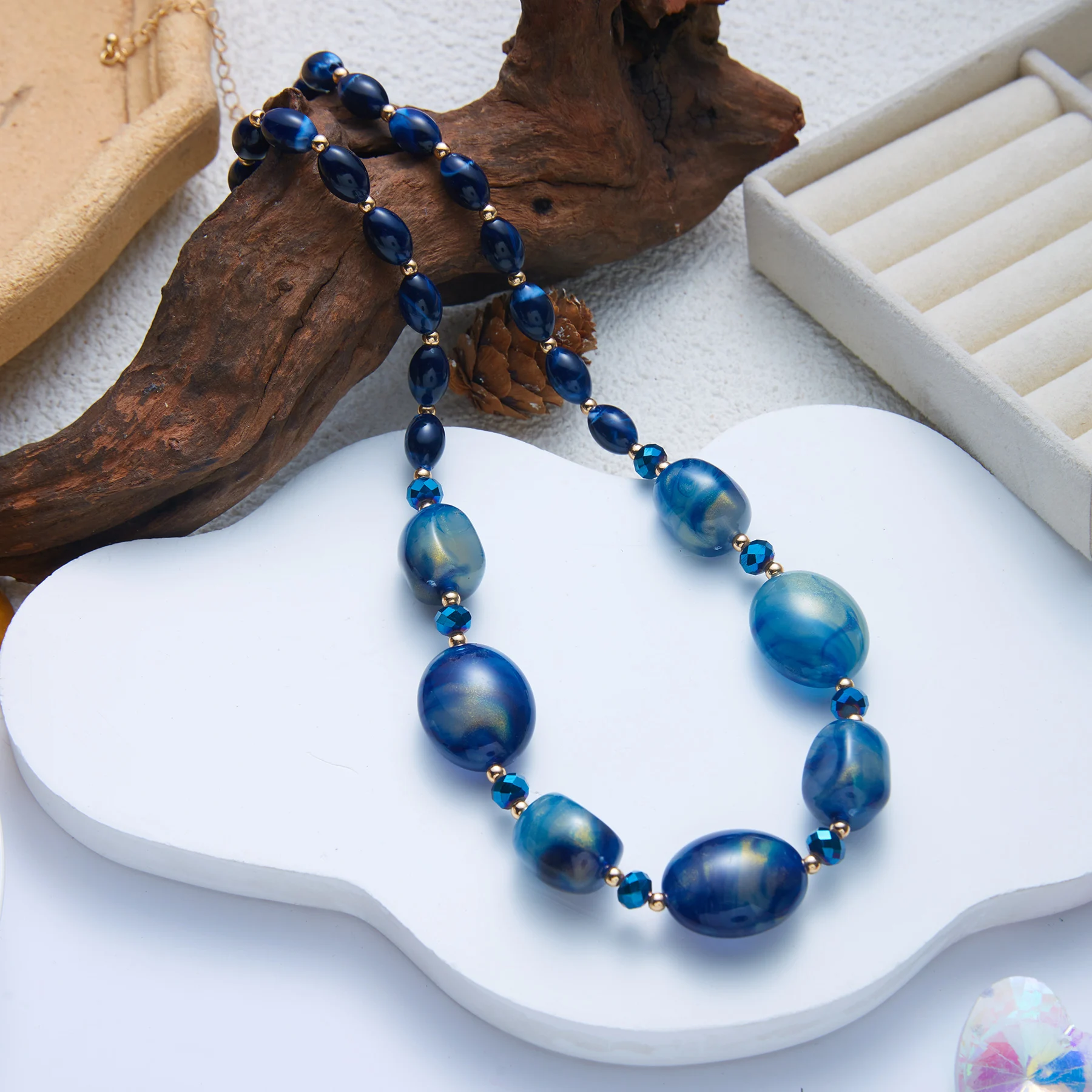 Vintage Harz-Perlen Lange Kettenhalsketten für Damen und Herren Unregelmäßige Geometrische Ovale Perlenhalsketten Statement-Schmuck Geschenk – Detail 7