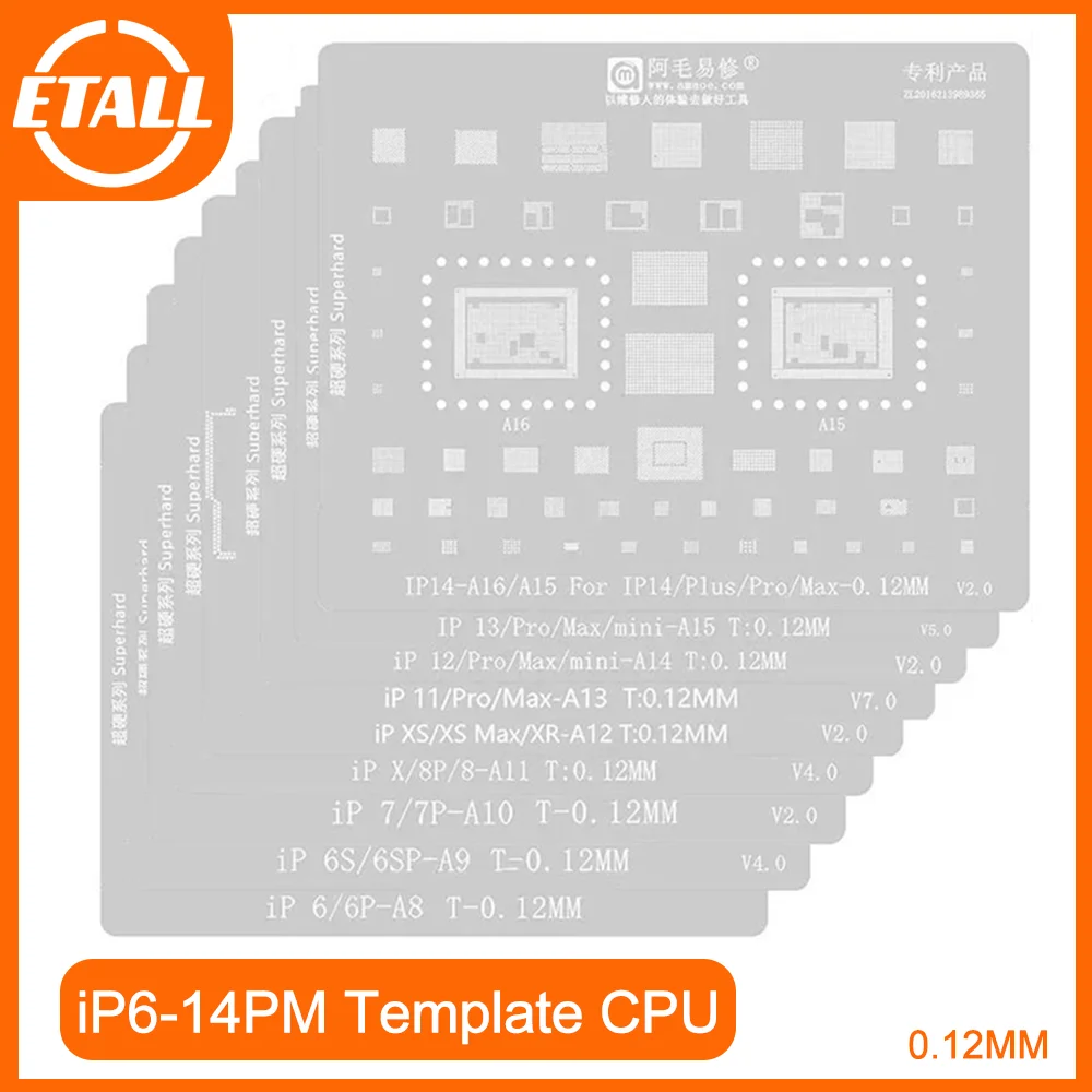 AMAOE BGA Reballing Stencil Template for Iphone 5S 6 6S/ 7 8 X XS /MAX /XR 11 11PRO/MAX 12/13 14 12/13Pro Max Tin Mesh Tools Set