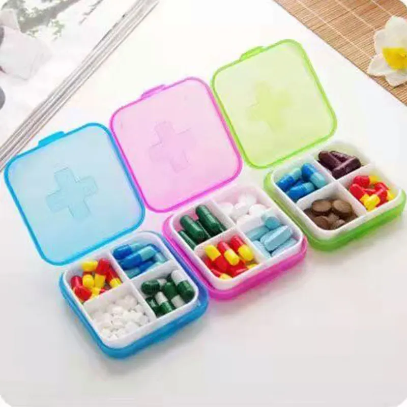 Portable Pill Cases Travel Pill Box Foldable Mini Pill Box Drug Dispenser Storage Packing Container 4 Slots Medical Pill Box