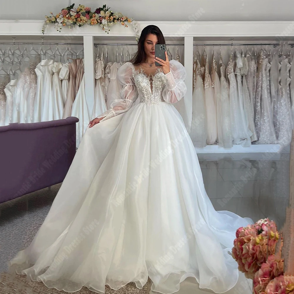 Gaun pernikahan wanita kerah v elegan gaun pernikahan applique renda manis gaun pesta tanpa lengan kustom Vestidos De Novias 2024