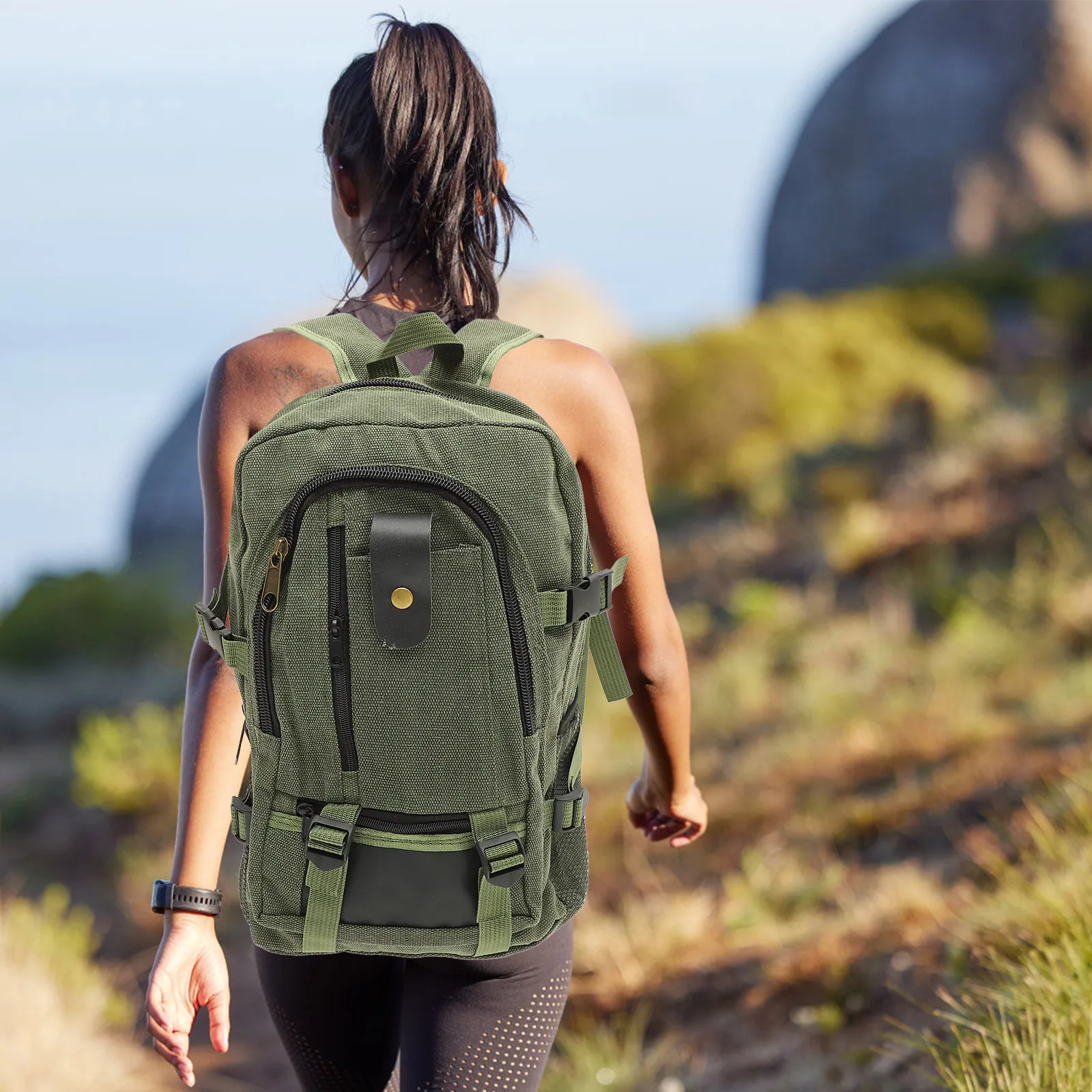 

Large Capacity Green Durable Travel Daypack Bag For Men Women Hiking Rucksack Lightweight Multifunctional Casual Satchel Canvas