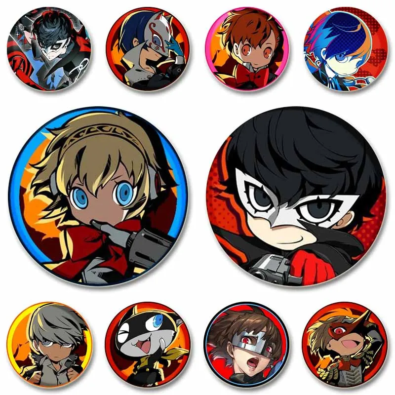 Game P-Persona 5 Round Badges Ann Takamaki Ren Amamiya Button Pins Bag Clothing Decorations Brooch Collectibles Jewelry Gifts