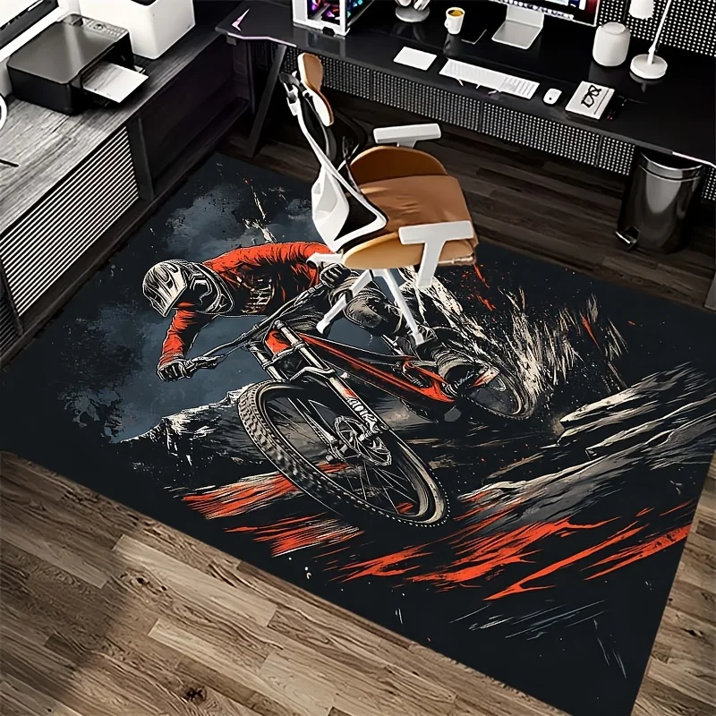 VIKAMA Off-Road Cycling-Inspired Rug: Stain-Resistant, Non-Slip, Perfect for Home Offices, Bedrooms, and Home Decor
