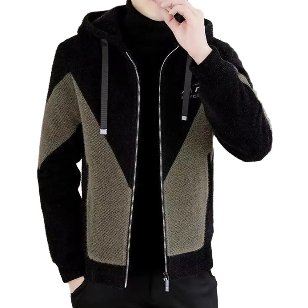 Men Hooded Drawstring Jacket Winter Coat for Long Sleeve Outerwear