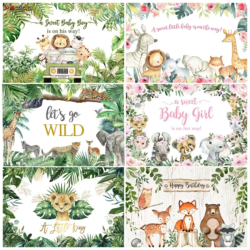 

Mocsicka1st Birthday Party Photography Backgrounds Jungle Wildlife Newborn Portrait Cake Smash Backdrop Studio Custom Banner