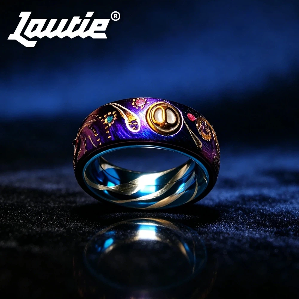 LAUTIE EDC Mechanic I L Size Luminous Handmade Carving Fidget Ring Fidget Toys For Adults Stress Relief Toy Ring