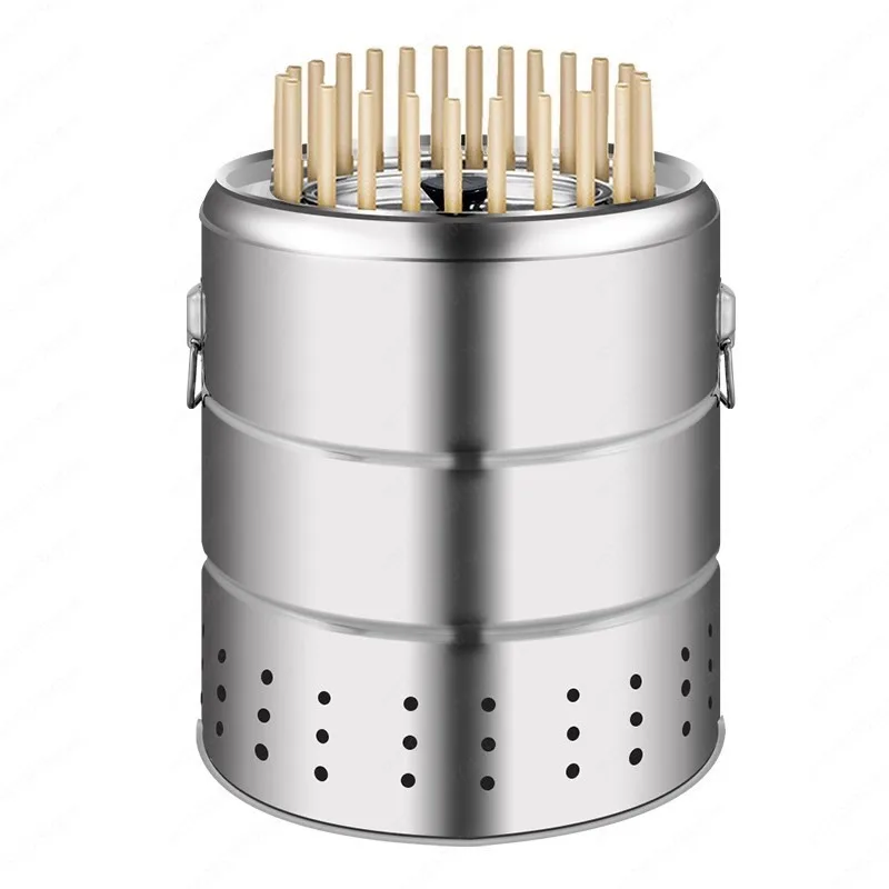 

Household Smokeless Barbecue Grill Stew Stainless Steel Hanging Stove Skewers Bucket Stove Rack Lamb Outdoor Charcoal Round