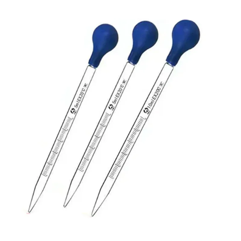 1ml 2ml 3ml 5ml 10ml Glass Graduated Pipette with Rubber Bulb Lab Chemistry Dropper Dispensing