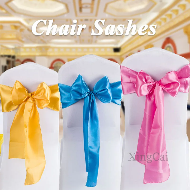 

Stain Ribbon Chair Sashes DIY Butterfly Bow Knot Belt Ties For Hotel Wedding Events Banquet Birthday Party Home Decoration 1Pcs