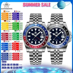 ADDIESDIVE Watch For Men 200M Diving 316L Stainless Steel Montre Homme BGW9 Super Luminous Swiss Ronda 515-24H GMT Quartz Watch