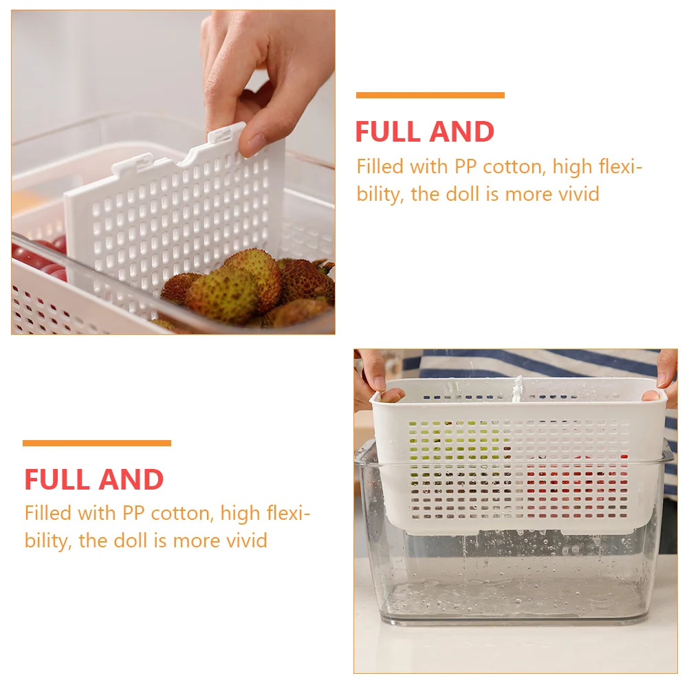 

1pc Drain Basket Storage Box 1.7L White Small Material Double Layer Separate Use Easy Food Container Refrigerator