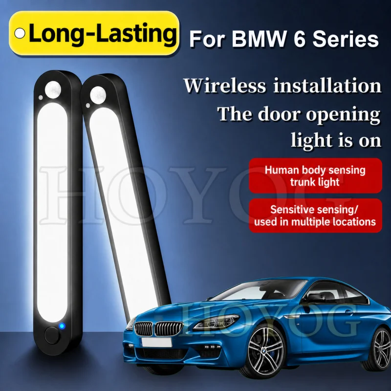 For BMW 6 Series 2003-2023 Car Boot Light LED Lamp Motion Sensor USB Rechargeable Trunk Cargo Light Sedan Interior Cabin