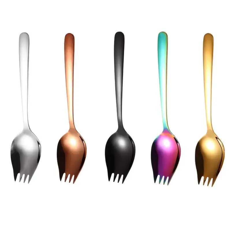 Household Salad Spoon, Fruit Fork, Soup Spoon, Portable Cutlery Stainless Steel Spoon And Fork Combo,