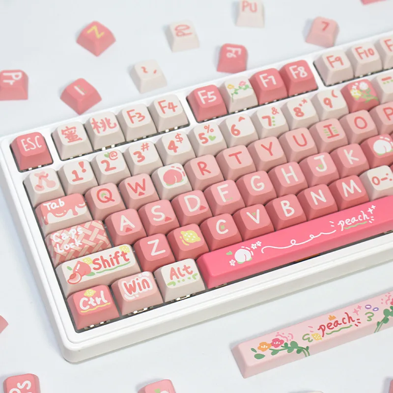 Pink Peach Keycaps Game Keyboard Personality Fresh Style Keycaps for Mechanical Keyboard Girls Customize Key Caps Office Work