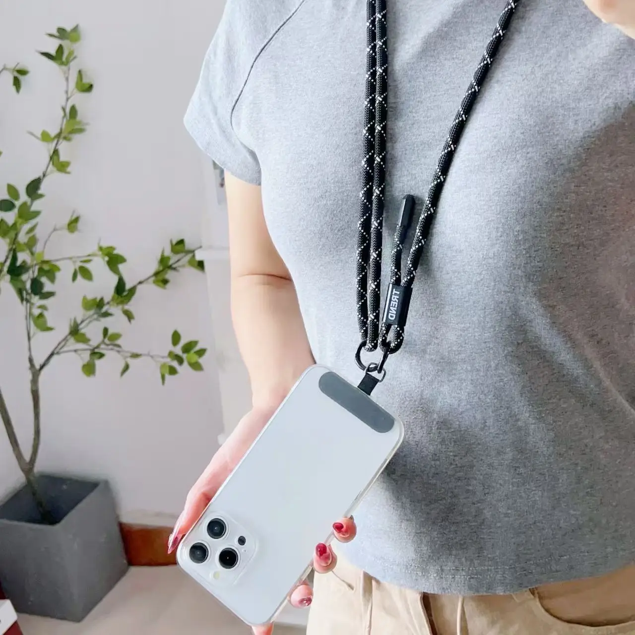 قابل للتعديل موضة مكافحة فقدان الهاتف الحبل 120 سنتيمتر Crossbody الرقبة الحبل شريط للرسغ آيفون 17 برو ماكس سلسلة حلقتين حبل