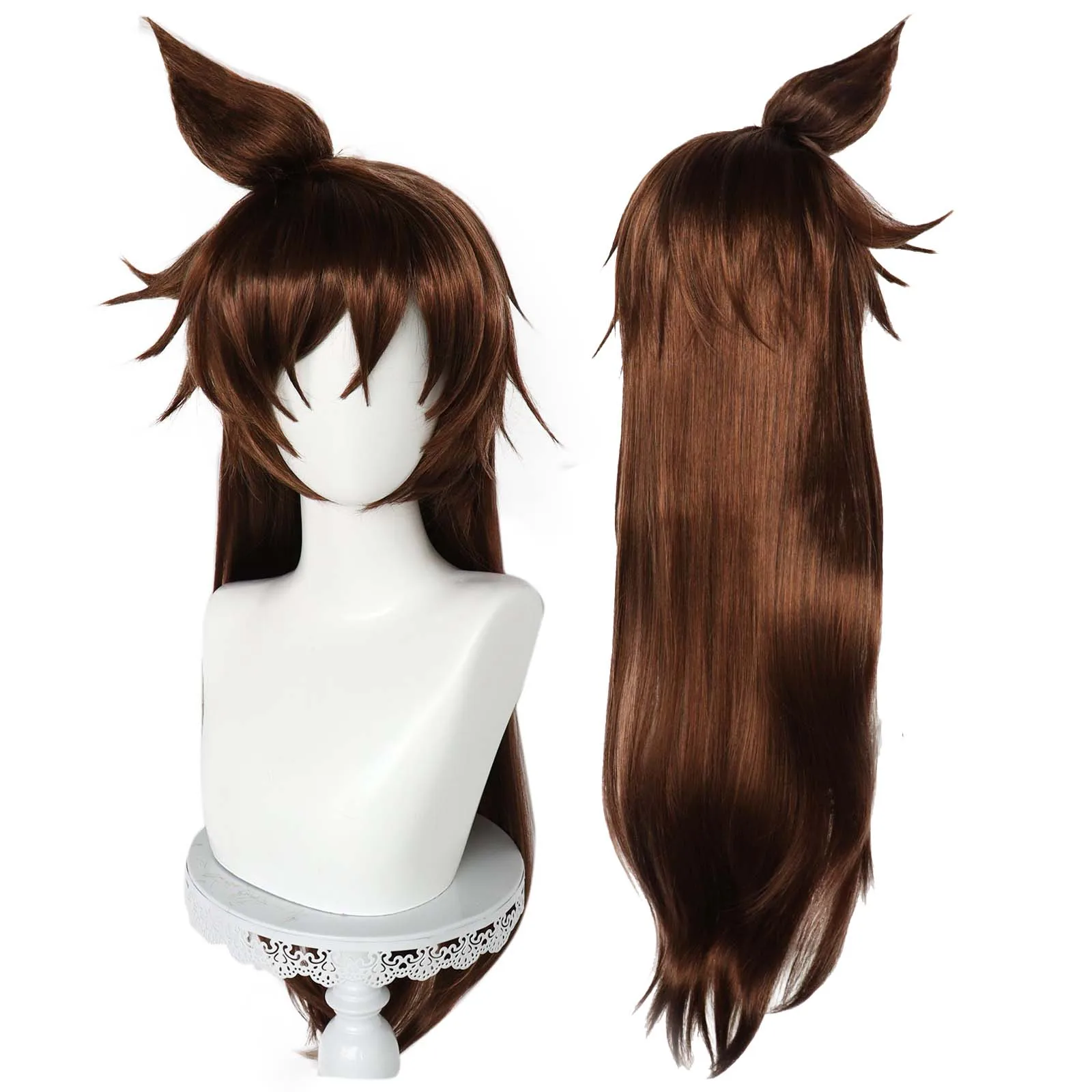Women Anime Detective Ran Mouri Cosplay Long Black Brown Heat Resistant Synthetic Hair Wig
