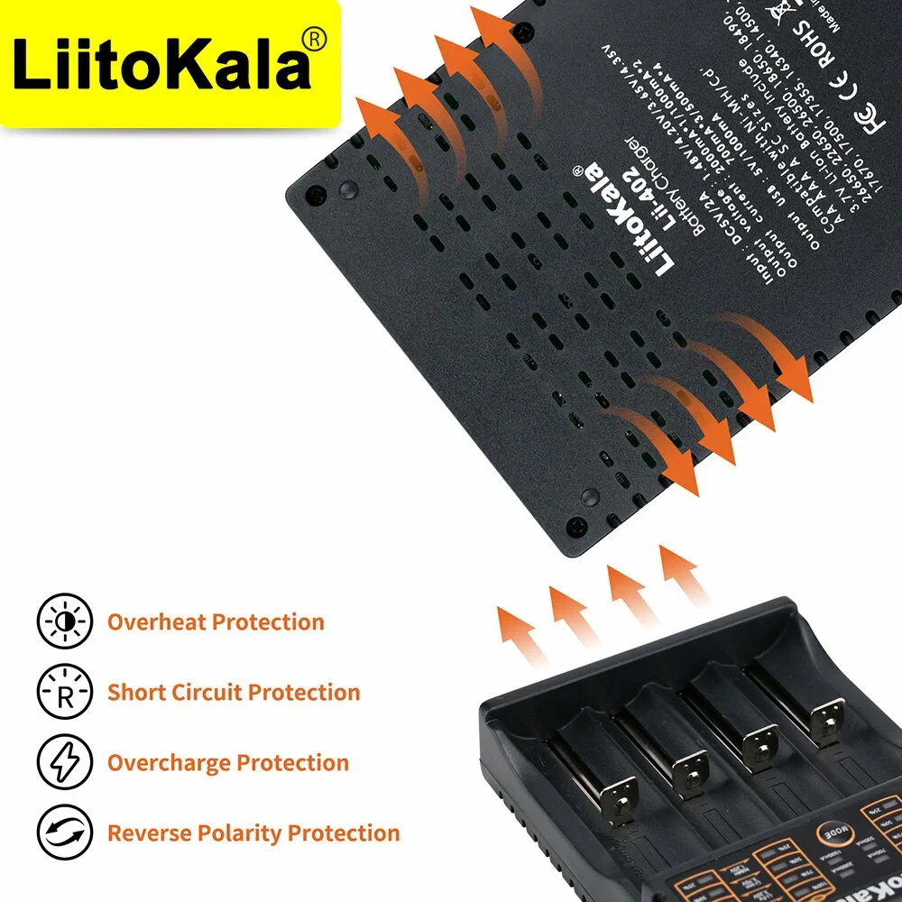 LiitoKala Lii-402 18650 Smart Battery Charger 1.2V 3.7V 3.2V 3.85V for 26650 18500 18350 17500 16340 14500  Battery view 4