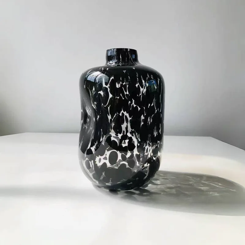 Transparent Black Leopard Print Polka Dot Glass Vase Concave Texture Flower Vase Hydroponics Terrarium Home Decoration