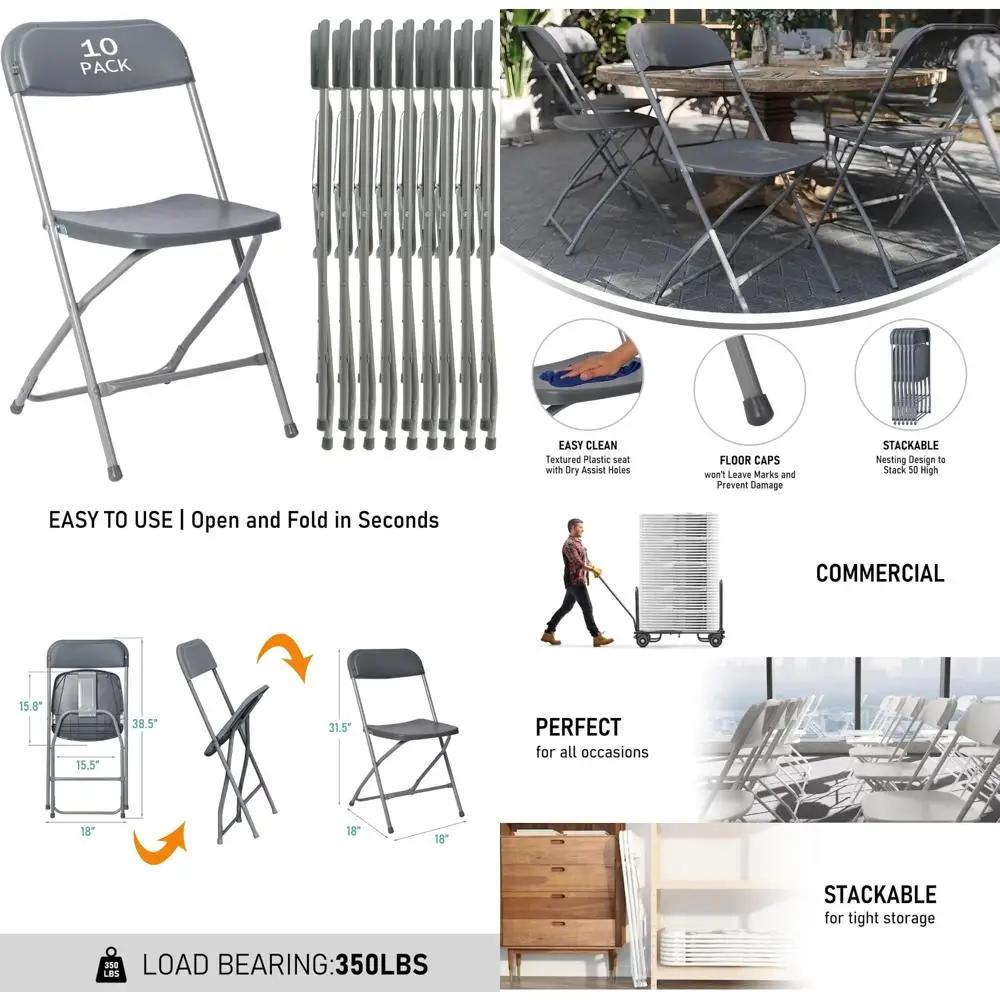 Portable Stackable Folding Chairs for Indoor Outdoor Use, Commercial Grade Steel Frame, 350lb Capacity, Ideal for Events