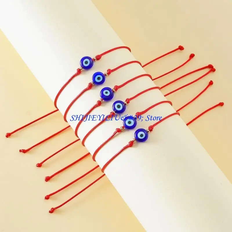 E21F Blue Evil Eyes Round Glass Bead Bracelet Wishing Red Rope Chain Bracelet