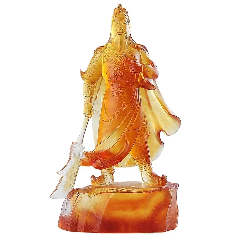 Standing statue Guan Gong Glazed crystal ancient method Glazed dewaxing Glazed yellow Standing big knife Guan Gong statue
