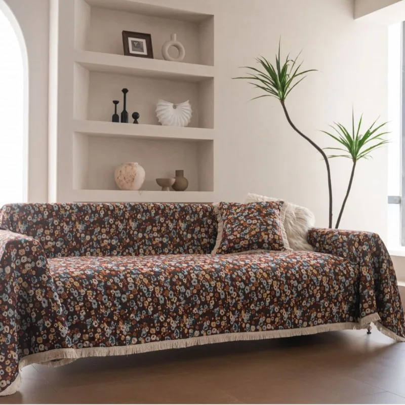 Sofa Towel Prevent Cat Scratching Jacquard Flower Bird Green Retro Festive Thick Sofa Cover Blanket