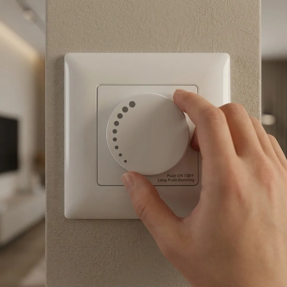 White 86 Type 2.4G RF Rotary Remote Control Panel, 5-300W Triac LED Dimmer, 30m Transmission Range For Indoor Lighting