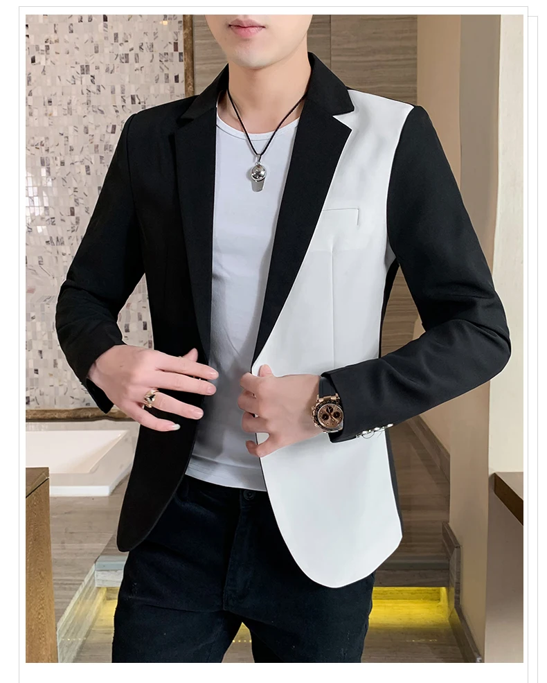 Herren Slim Fit Blazer Hochwertige Herbstmode Hübsche Match Farbe Business Casual Koreanischer Anzug Kostüm Cro Nang – Detail 6