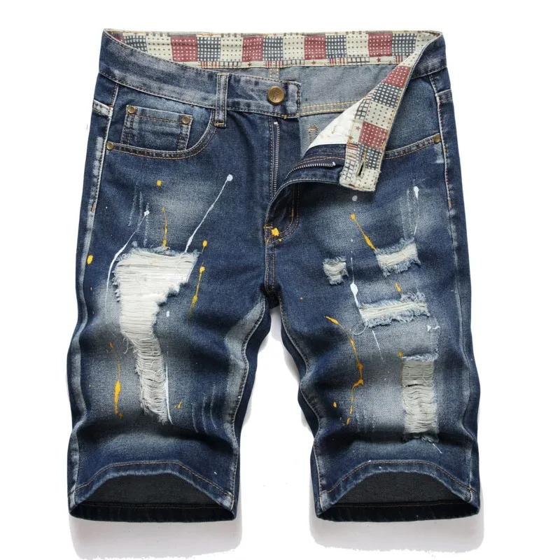 Jean Court Déchiré pour Homme, Streetwear, Grand Trou, Patch, Mode Décontractée, Vintage, Bleu, Slim, Denim, Short, Vêtements de Marque, Nouvelle Collection Été