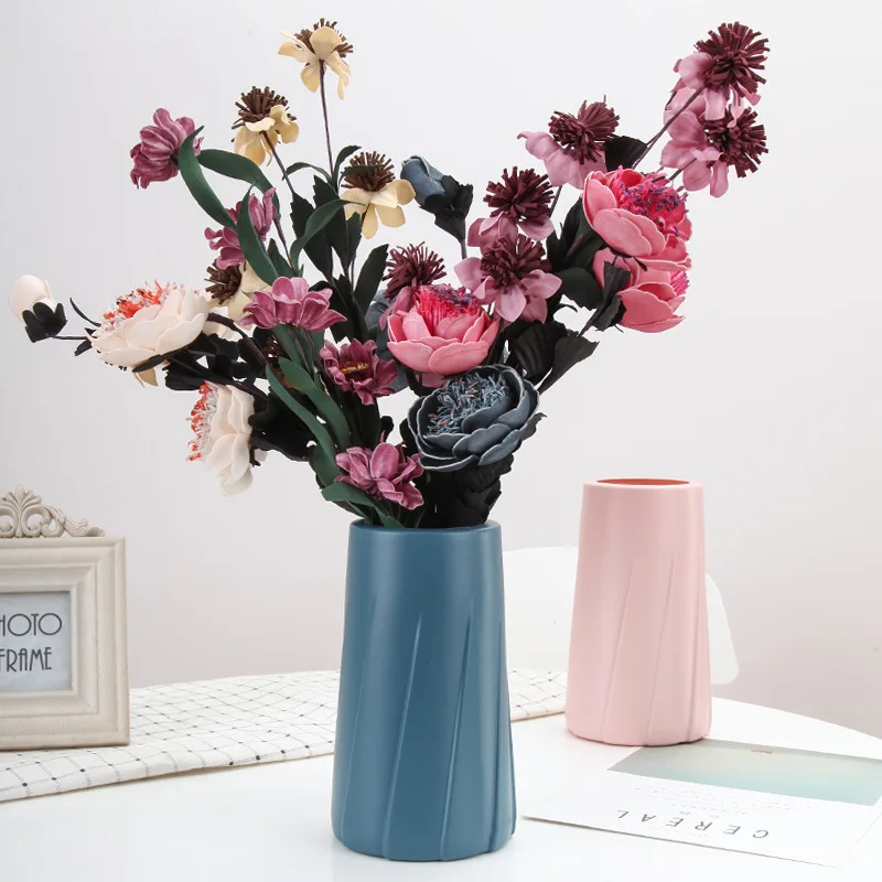 

11x 20cm Plastic Vase Drop-resistant And Durable Creative Desktop Decorative Flower Pot Nordic Imitation Glaze Imitation Porcela