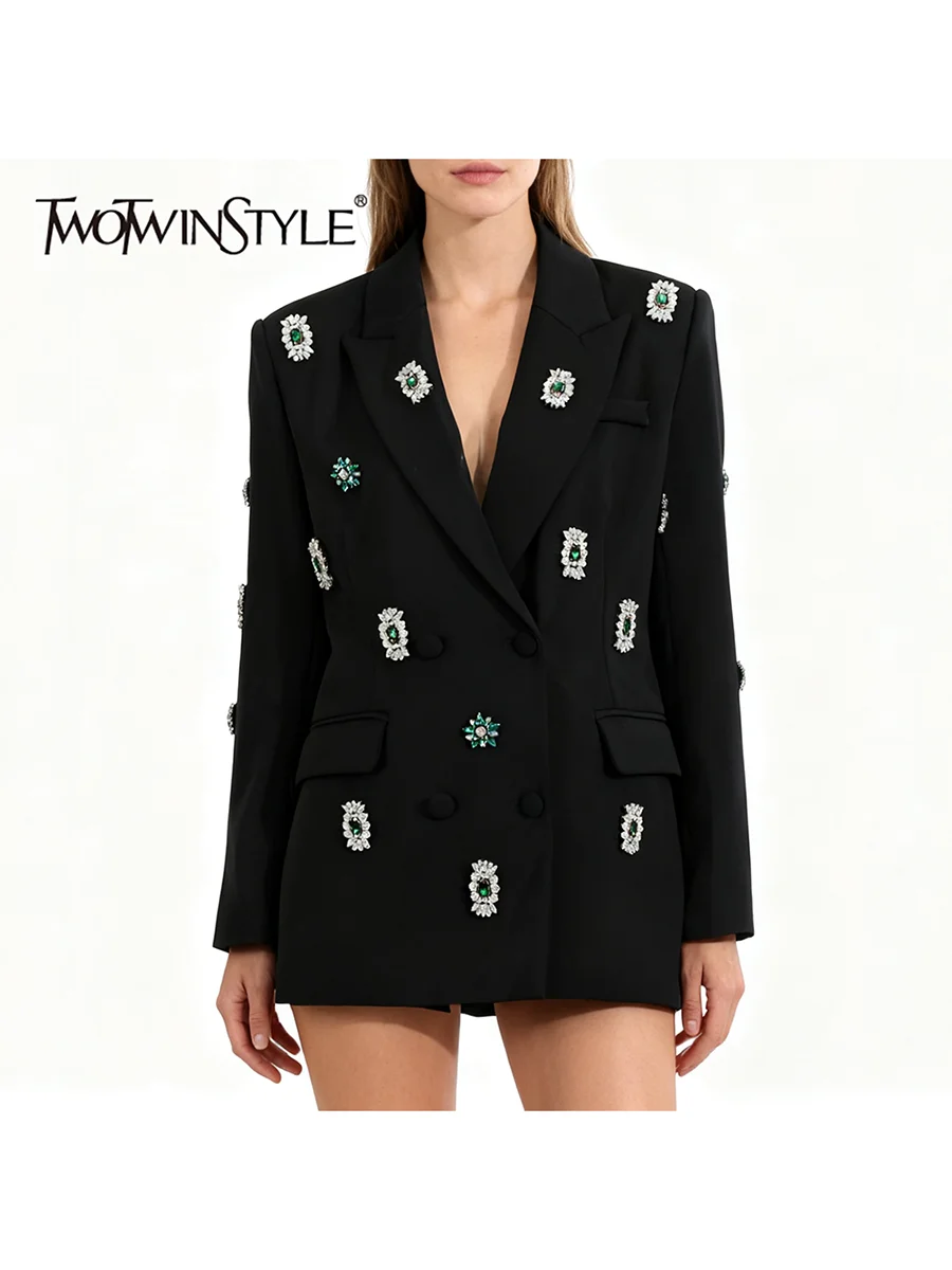 

TWOTWINSTYLE однотонные свободные роскошные пиджаки из бисера для женщин с лацканами и длинными рукавами благородный пиджак женский осенний модный новый